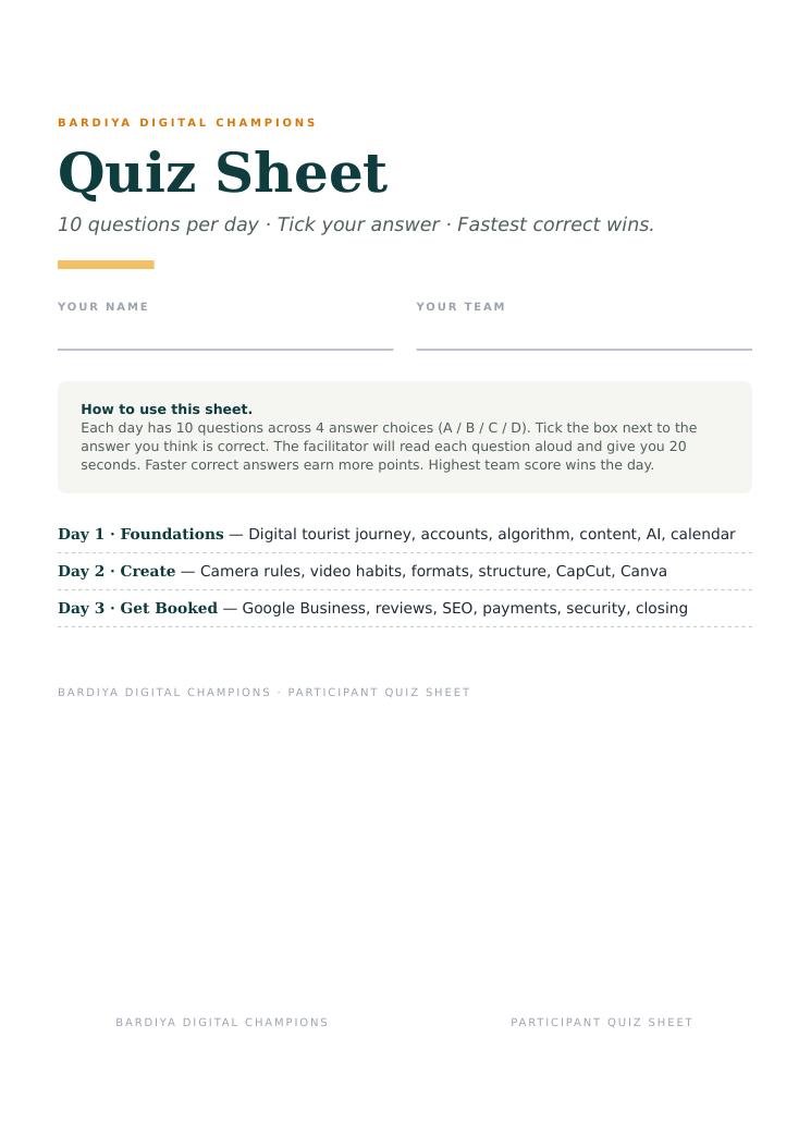 Participant Quiz Sheet preview